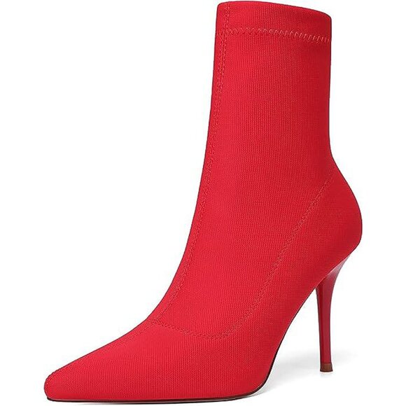 Sock Boot Red Mid Heel Ankle Boots Stradivarius Mid Heel Sock Boot